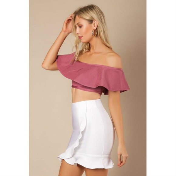 Ruffled Off Shoulder Crop Top - Picture 2 of 3
